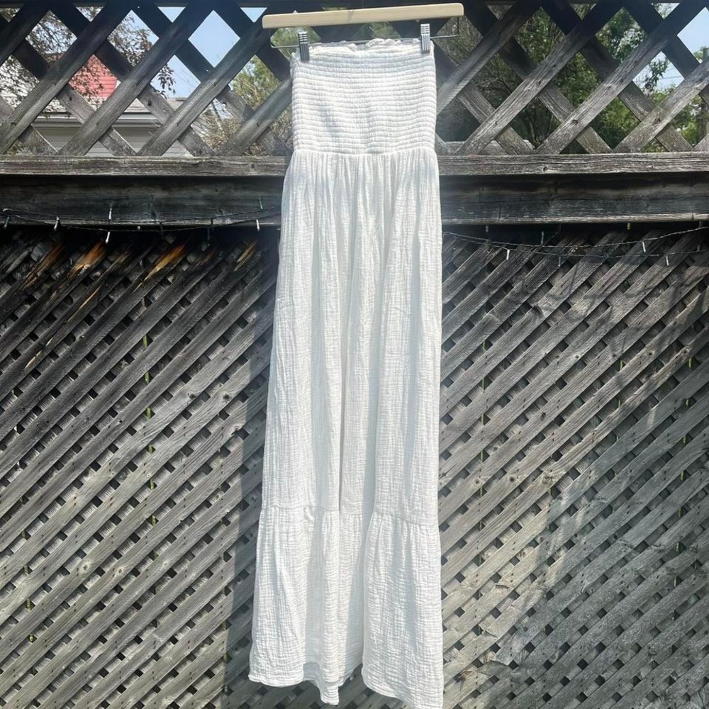 Anthropologie White Smocked Tiered Sleeveless Maxi Dress XXS Boho Summer Holiday